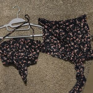 Floral Black Two-Piece Set Skirt